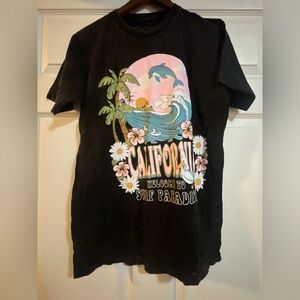 Black Graphic Tee with California Surf Print